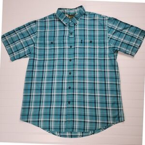 G.H. Bass Explorer Men's XL Plaid Button Down Outdoor Fishing Hiking Shirt Blue‎